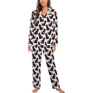 Zwarte Kat Patroon Lange Mouw Pyjama Sets Voor Vrouwen Klassieke Nachtkleding Nachtkleding Zachte Pjs Lounge Sets