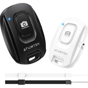 ATUMTEK Bluetooth 5.2 Camera Remote Shutter – Selfie Afstandsbediening voor iPhone & Android Smartphones – 2 Pack Draadloze Fotoknop met Polsbandje – Ideaal voor Reizen & Feestjes – Zwart & Wit