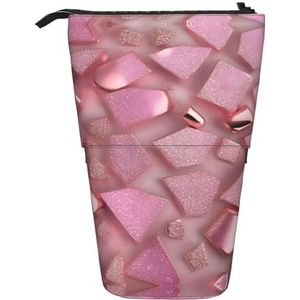 Nbtghga Rose Goud Faux Glitter Print Potlood Telescopische Klassieke Kunsten Stand Up Potlood Case Organizer Potlood Houder Make-up Tas Gift, Zwart, Eén maat