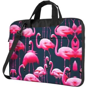 SSIMOO Transparante palmblad patroon stijlvolle en lichtgewicht laptop messenger tas, handtas, aktetas, perfect voor zakenreizen, Roze Flamingo's, 14 inch