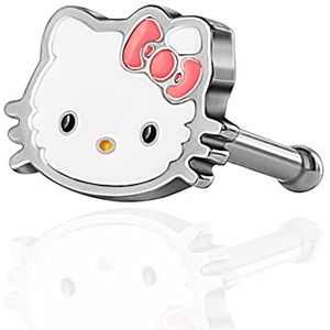 Hello Kitty Sanrio 20G neusring voor dames, botten, roestvrij staal, officieel gelicentieerd, Roestvrij staal, geen edelsteen