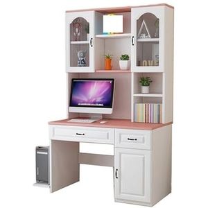 ZYDZ Massief houten bureau en boekenplank combinatie, thuisstudiebureau en boekenkast geïntegreerd schrijfbureau (roze, 90 x 50 x 182,5 cm, massief hout)