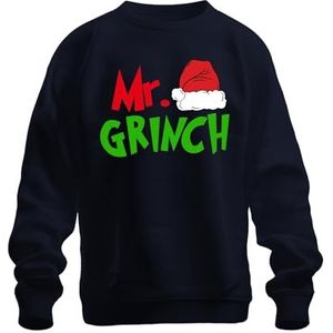 Mr Grinch familie echtparen man partneroutfit - Kerstmis Xmas unisex kersttrui, Donkerblauw, XL