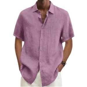 Gestreept Herenoverhemd Met Korte Mouwen En Zak, Effen Kleur, Herenzomeroverhemd heren t-shirt(Pink,4XL)