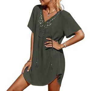 SkyjOy Cover-up voor vrouwen, strandkleding, cover-up voor dames, kanten gehaakte V-hals, bedekkende jurk, strandbedekking voor badkleding voor dames, bedekkende bikini voor dames (groen, XXXL)