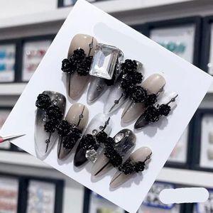 Verwijderbare en draagbare nail art Franse amandel ombre handgemaakte opdruknagels lange acryl valse nageltips innail (kleur: 29176, maat: L)