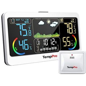 TempPro B68B Weerstation Indoor Outdoor Thermometer 500ft Draadloos Home Weerstation met Digitale Temperatuur Vochtigheid Meter voor Weather Forcast, Wit