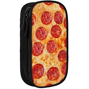 3D Pizza Pepperoni Potlood Case, Medium Size Pen/Potlood Houder Pouch Tas met Dubbele Ritsen voor Werk, Schattig, Zwart, Eén maat, Koffer