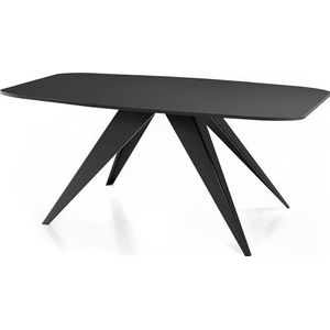 WFL GROUP Eettafel Foster in industriële stijl, rechthoekige tafel, uittrekbaar van 180 cm tot 220 cm, gepoedercoate zwarte metalen poten, 180 x 90 cm (zwart, 160 x 80 cm)