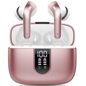 taopod X08 Draadloze Bluetooth-hoofdtelefoon, USB C, 40 uur speeltijd, touch-bediening, waterdicht, IPx7, sport (roségoud)