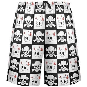 LI ZHI XIN Herenpyjamabroek, korte pyjamabroek, zomer casual shorts, elastische tailleband met trekkoord, rechte losse pasvorm met 2 zakken, S-XXL schedelpatroon, Meerkleurig, S