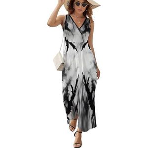 Zwart Grijs Tie Dye Mouwloze V-hals Maxi Jurk Casual Zomer Lange Jurk