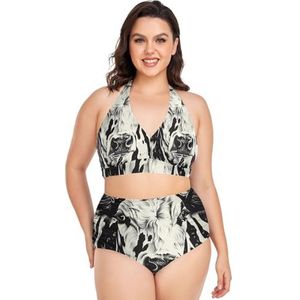 Zwart Wit Koe Dier Vrouwen Bikini Sets Plus Size Badpak Twee Stukken Hoge Taille Strandkleding Meisjes Badpakken, Pop Fashon, XXL