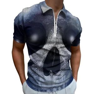 Death Skull Poloshirts met halve rits voor mannen, slim fit T-shirt met korte mouwen, sneldrogend golftops T-shirts XL