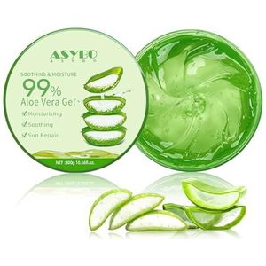 ASYBO 300 ml aloë vera gel – 99% pure biologische aloë vera vochtinbrengende crème voor gezicht en lichaam, natuurlijke aloë crème voor droge huid, zonnebrand, acne