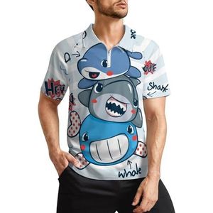 Cartoon walvishaai dolfijn gestreepte heren golfpoloshirts klassieke pasvorm korte mouw T-shirt bedrukt casual sportkleding top M