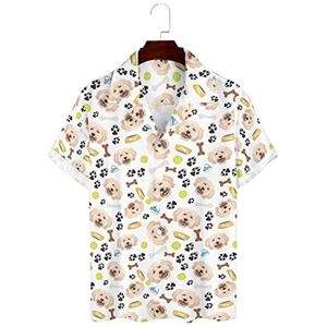 Lachende hondenpoedel Hawaiiaanse shirts voor heren, korte mouwen, Guayabera-shirt, casual strandshirt, zomershirts, 2XL