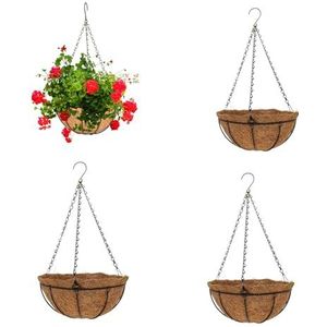 4 stuks hangende mand voor plantentuin buiten, metalen hangende plantenbak met kokosvoering, hangende kokosplantermanden buiten voor bloemen, hangende bloempotten voor tuin, balkon, leuningen binnen