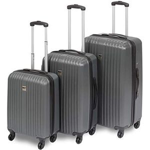 BRUBAKER Set van 3 ABS reiskoffers - koffer trolleys - harde schaal - M-L-XL-set - 4 wielen 360° - 55/67/78 cm - grijs, grijs, X-Large, Kofferset