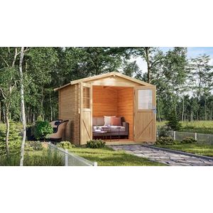 CHILLROI® Karibu blokhut natuurlijk incl. vloer en dakbedekking houten huis tuinhuisje verschillende modellen (Skandi 2 afmetingen 230x237x237 in cm)