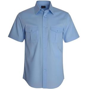 ROCK-IT Apparel Heren Shirt met korte mouwen [Maten S-5XL] - 100% Katoen - met epaulet - Militaire Look - Comfortabel casual overhemd Licht Blauw 4XL