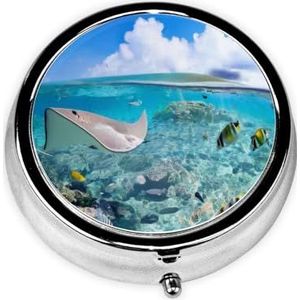 Ronde pillendoos kleurrijke vissen - 3 compartimenten geneeskunde pillenetui, waterdicht, zak pillenorganisator, draagbaar, voor zak of portemonnee pillendozen