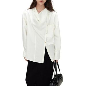LoprNsdgt Dames Elegante Asymmetrische Knopen Losse Comfortabele Effen Kleur Lange Mouwen Werkkleding,Wit,L