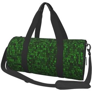 Programmeur Groene Decimale Computer Code, Grote Capaciteit Reizen Plunjezak Ronde Handtas Sport Reistas Tote Bag Fitness Bag, zoals afgebeeld, Eén maat