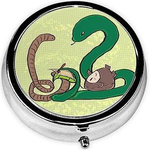 Pil Organizer, Ronde Vormige Pack, 3 Compartiment Geneeskunde Pil Case, Draagbare Pillendoos, Pil Dispensersunflower Seeds Earthworm Snake