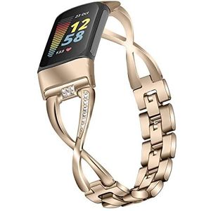 Metalen armband compatibel met Fitbit Charge 5, KangPlus Vrouwen Meisje Verstelbare Metalen Band Roestvrij Staal Solide Vervangende Band Polsband Compatibel met Fitbit Charge 5 - Goud