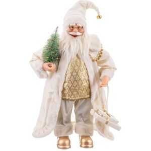 LOLAhome Kerstman met geschenken van witte en gouden stof, 60 cm