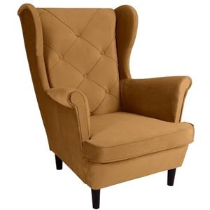 SEELLOO Fauteuil woonkamer oorfauteuil fluweel bont lounge stoel televisiestoel relaxstoel woonkamer fauteuil armstoel gouden 95 x 81 x 102 cm