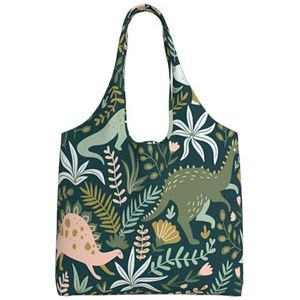 YIFEIWSHH Leuke Dinosaurus Extra Grote Capaciteit Schouder Canvas Tas Voor Winkelen Reizen Dag, Zwart, Eén maat