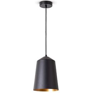 Paco Home Pendellamp Woonkamer Hanglamp Eettafel Keuken Lampenkap Lamp Industrieel Design Textielkabel E27, Soort lamp: Hanglamp - Zwart, Kleur:Goud (?19.5 cm)