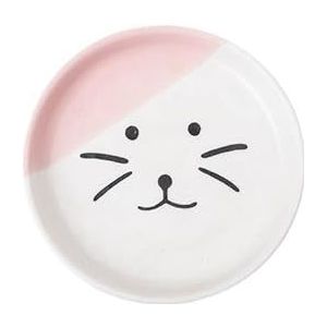 Kattenbak Keramische hoge voet nekbeschermer Voerbak Ondiepe mond Groot kaliber voerbak for huisdieren Flat Face Snack (Color : Pink face plate)