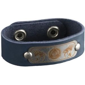 Anti-Evil Eye lederen armband - handgemaakte zwart zilver stalen inzetstuk beschermende amulet, 23,1 cm lengte, Medium, Leer, Staal, geen edelsteen