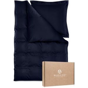 Magano® Luxe Beddengoed 155x220 Blauw | Bamboe & Katoen Satijn | 400 TC Premium kwaliteit | Hypoallergeen en klimaatregulerend | Dekbedovertrek 155x220 cm + Kussensloop 80x80 cm | Donkerblauw