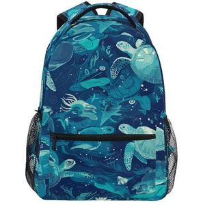 KAAVIYO Camouflage zeeschildpad blauwe rugzak boekentas voor jongen meisje tieners reizen laptop schoudertas voor vrouwen mannen, Kunst Mode, S
