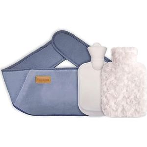 AURAMAX Rubberen warmwaterzak met taillehoes, hoes en pluche, gebruikt voor menstruatiepijnverlichting, nek, schouders, rug, benen en taillewarmte