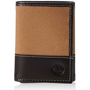 Timberland Men's Canvas & Leather Trifold Wallet, Khaki, One Size