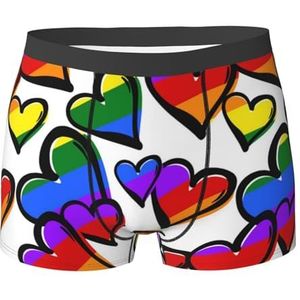 ZJYAGZX Regenboog gekleurde Gay Pride Hearts Print Boxerslips voor heren - comfortabele ondergoed trunks, ademend vochtafvoerend, Zwart, M