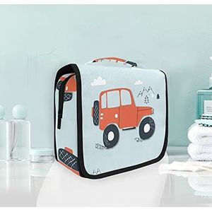 Oranje speelgoed auto cartoon opknoping opvouwbare toilettas make-up reisorganisator tassen tas voor vrouwen meisjes badkamer