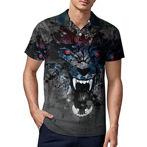 Angry Wolf Flaming Head Heren Golf Polo-Shirt Zomer Korte Mouw T-Shirt Casual Sneldrogende Tees 5XL