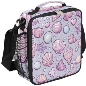 Herbruikbare lunchtassen voor kinderen jongens lunchbox draagtas Ziploc tas voor meisjes, schattige schelp zeester print geïsoleerde lunchcontainers tiener kleine koeler loncheras para niños geschikt