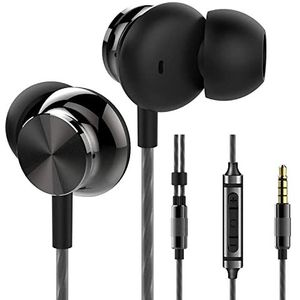 Betron BS10 oortelefoon bedrade hoofdtelefoon in het oor geluidsisolerende oordopjes met microfoon en volumeregeling krachtig basgestuurd geluid, 12 mm grote drivers, ergonomisch ontwerp, zwart