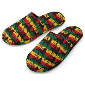 Rastafari Vlag met leeuw katoenen pantoffels voor dames, huisslippers, wasbare pantoffels voor vrouwen, maat 38-39 (7-8)