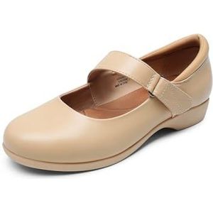 DREAM PAIRS Damesballerina's, Mary Jane, platte schoenen, comfortabele zakelijke kantoorjurk, schoenen voor vrouwen, gekleed en werken met enkelband, Naakt, 37.5 EU
