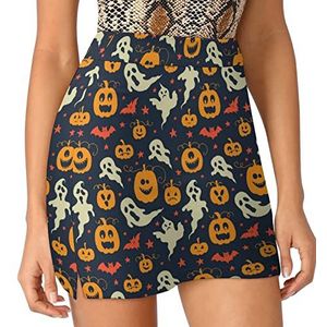 Ghosts Pumpkins And Bats Dames Skorts Hoge Taille Tennisrok Gelaagde Korte Mini Rok Culottes Skorts Met Zakken S