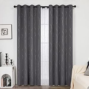 Deconovo 2-delige Set Verduisterende Gordijnen met Ringen, Verduisteringsgordijn 140 x 175 cm(BxH), Donker Grijs Gordijnen voor Woonkamer Slaapkamer Kinderen Kamer
