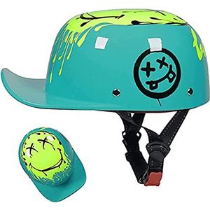 Motorcycle Baseball Cap Half Helm, Volwassen Cool Half Helm DOT Goedgekeurd Lage Skull Cap Open Face Half Shell Helm voor Scooter Bromfiets Mannen en Vrouwen Street Cruiser Decoration